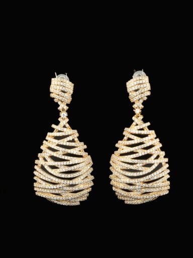 Brass Cubic Zirconia Geometric Luxury Line Crsos Cluster Earring