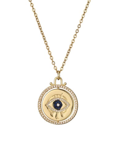 Brass Rhinestone Evil Eye Vintage Round Pendant Necklace