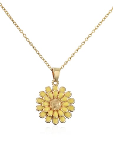 20945 Brass Rhinestone Enamel Flower Minimalist Necklace