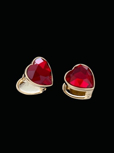 red Brass Cubic Zirconia Heart Luxury Stud Earring