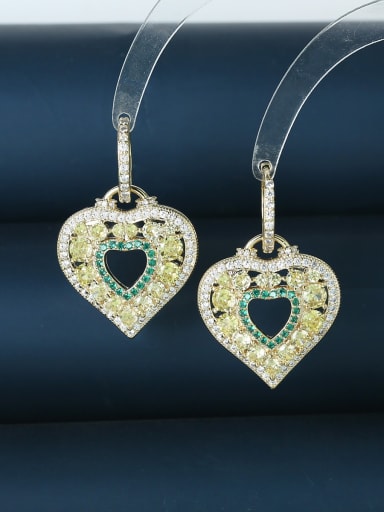 green Brass Cubic Zirconia Heart Luxury Cluster Earring