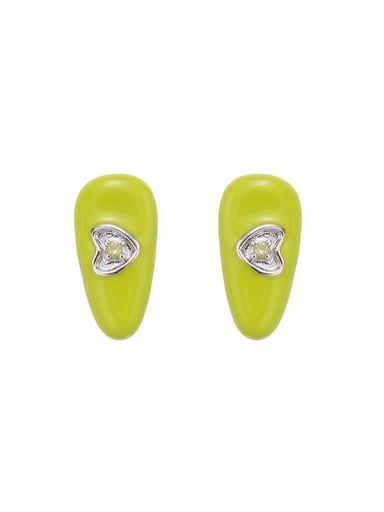 Yellow and green Brass Enamel Geometric Minimalist Stud Earring