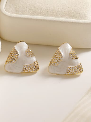 Brass Cubic Zirconia Enamel Triangle Dainty Stud Earring