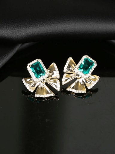 green Brass Cubic Zirconia Bowknot Luxury Cluster Earring
