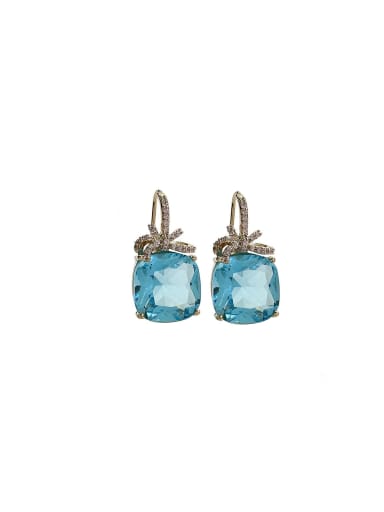 Brass Cubic Zirconia Blue Geometric Dainty Stud Earring