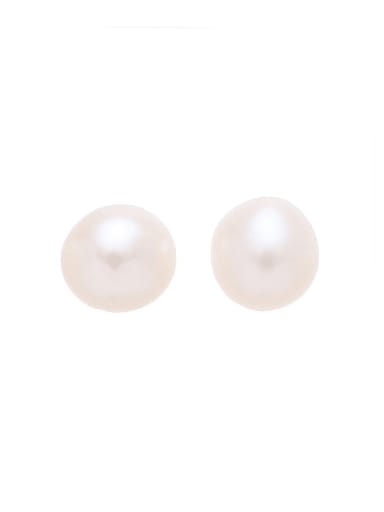 8 -8.5mm Mantou beads Brass Freshwater Pearl Round Minimalist Stud Earring