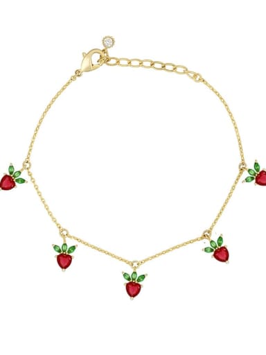 strawberry Brass Cubic Zirconia Multi Color Friut Cute Bracelet