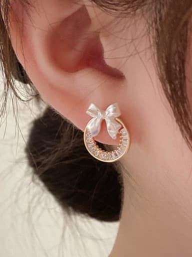 Brass Cubic Zirconia Bowknot Minimalist Stud Earring