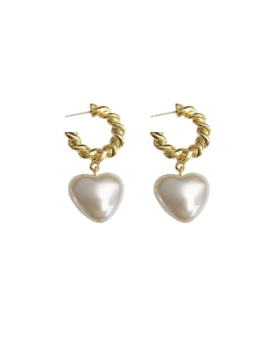Brass Freshwater Pearl Heart Minimalist Drop Earring