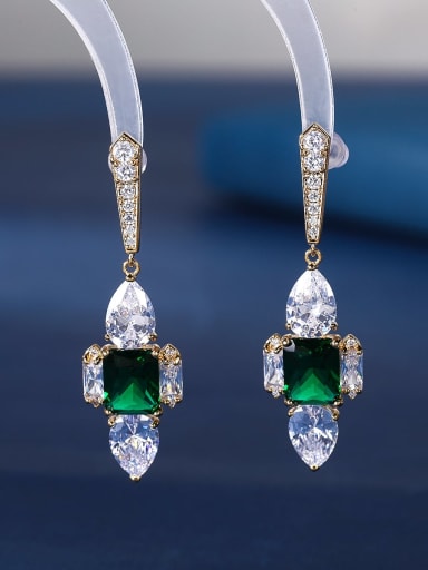 green Brass Cubic Zirconia Cross Luxury Stud Earring