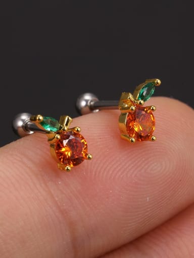 Brass Cubic Zirconia Multi Color Friut Cute Stud Earring