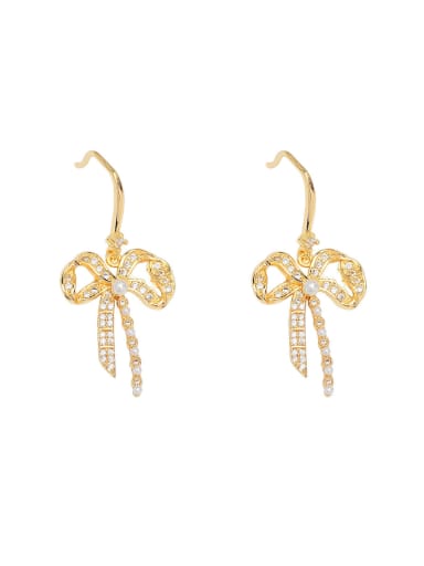 Brass Cubic Zirconia Bowknot Dainty Drop Trend Korean Fashion Earring