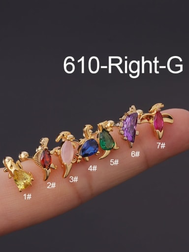 Gold right  (Single Only One) Brass Cubic Zirconia Animal Cute Dinosaur  Single Earring(Single Only One)