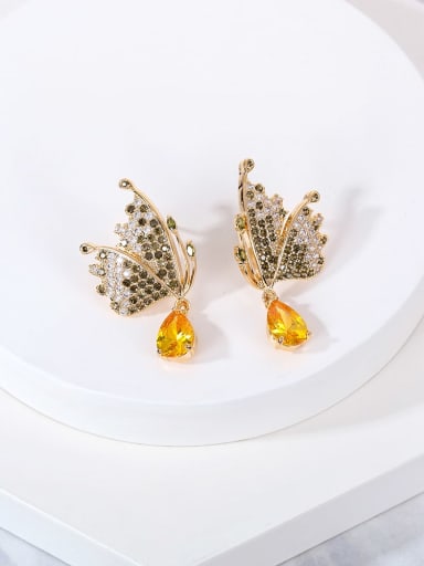 Brass Cubic Zirconia Multi Color Butterfly Luxury Drop Earring