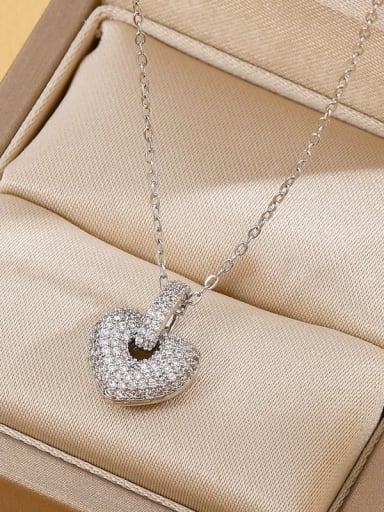 Steel color XL62415 Brass Cubic Zirconia Heart Dainty Necklace