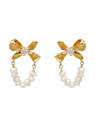 Brass Imitation Pearl Bowknot Minimalist Drop Earring