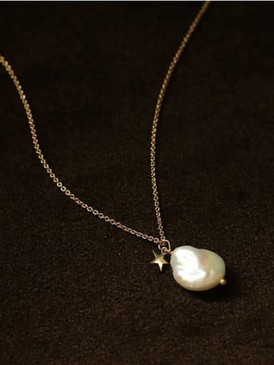 Brass Freshwater Pearl Irregular Minimalist Necklace