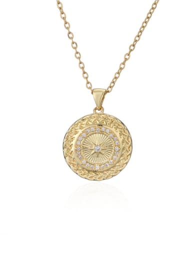 Brass Cubic Zirconia Vintage Sun Round  Pendant Necklace
