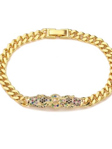 31170 Brass Cubic Zirconia Leopard Trend Link Bracelet