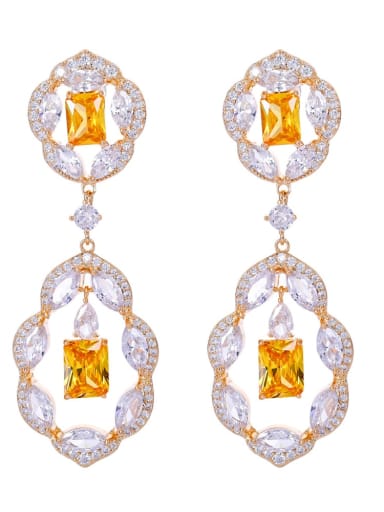 yellow Brass Cubic Zirconia Geometric Luxury Drop Earring