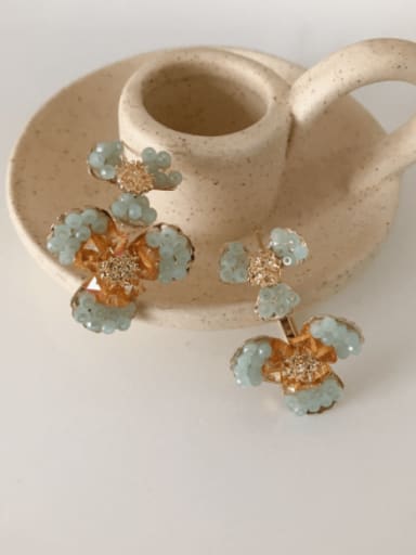 Brass Imitation Pearl Handmade Flower  Vintage Drop Earring