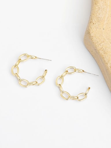 14K gold smooth Copper Hollow Geometric Minimalist Stud Trend Korean Fashion Earring