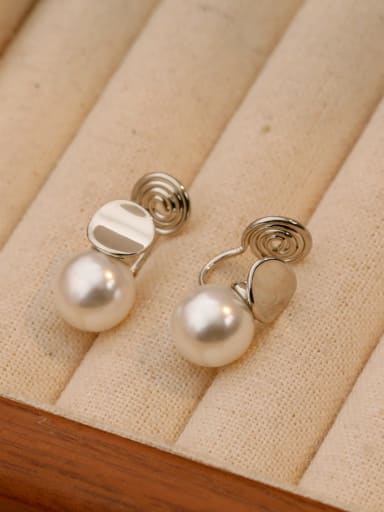 White K10 beads coil ear clip Brass Imitation Pearl Geometric Minimalist Clip Earring
