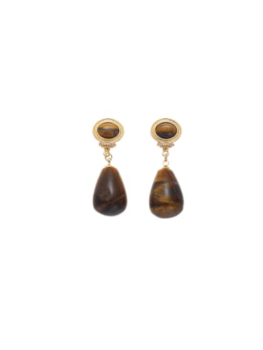 Tiger Eye Stone Earrings Pair Brass Tiger Eye Vintage Water Drop  Earring and Necklace Set