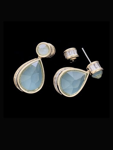 Lake blue Brass Glass Stone Water Drop Luxury Drop Earring