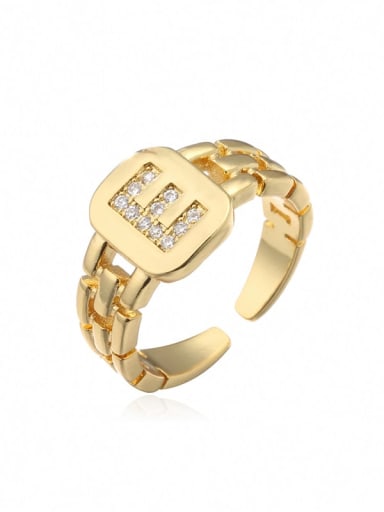 E Brass Cubic Zirconia Letter Vintage Band Ring