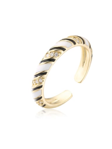 11555 Brass Enamel Cubic Zirconia Geometric Trend Band Ring
