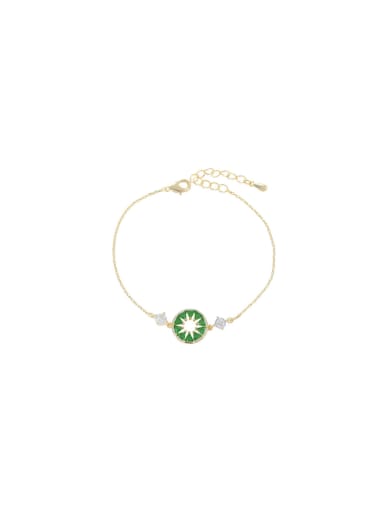 Brass Cubic Zirconia Green Round Dainty Bracelet