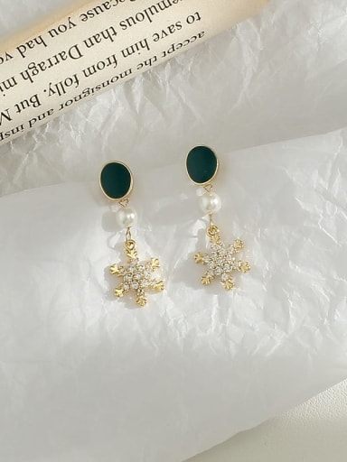 Light green Copper Cubic Zirconia snowflake Trend Drop Trend Korean Fashion Earring