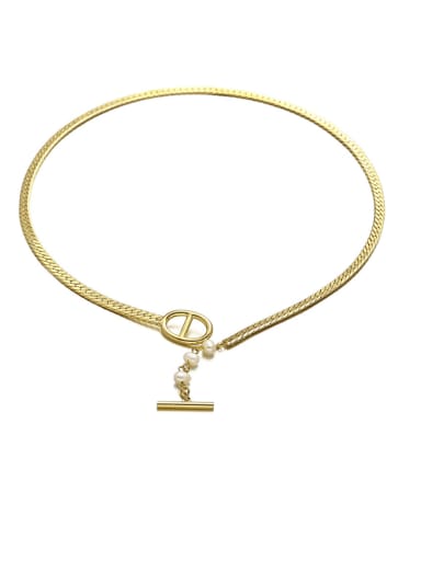 Brass Imitation Pearl Tassel Hip Hop Lariat Necklace