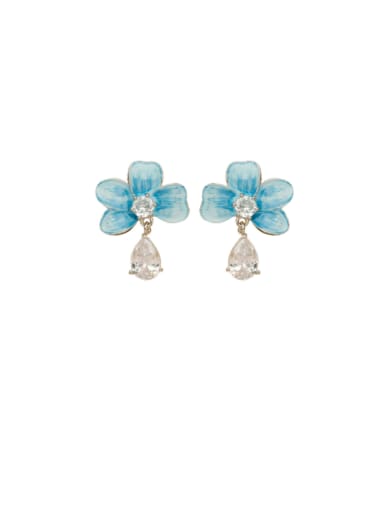 Brass Enamel Flower Luxury Clip Earring