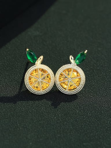 yellow Brass Cubic Zirconia Friut Luxury Cluster Earring