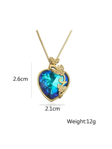 23291 Brass Glass Stone Heart Minimalist Necklace