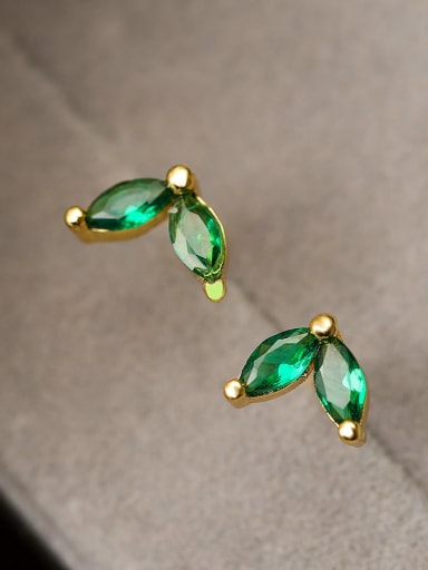 43563 Brass Cubic Zirconia Leaf Minimalist Stud Earring