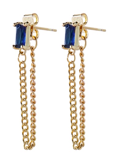 blue Brass Cubic Zirconia Tassel Vintage Threader Earring