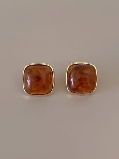 Amber earrings Brass Resin Geometric Minimalist Stud Earring