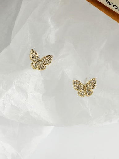 Copper Cubic Zirconia Butterfly Cute Stud Trend Korean Fashion Earring