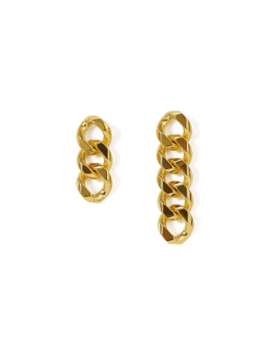 Brass Hollow Geometric Chain Asymmetry Minimalist Drop Earring