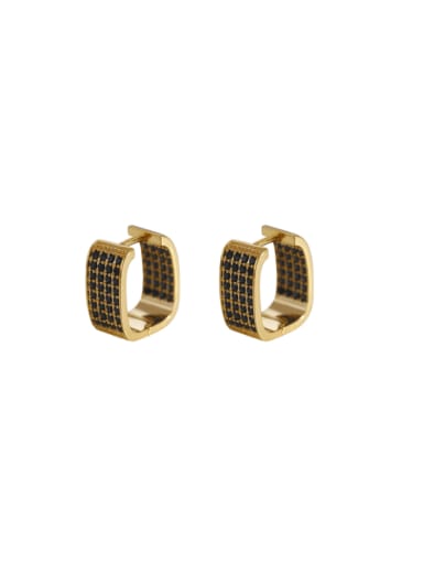 18K gold+ black Brass Cubic Zirconia Geometric Minimalist Huggie Earring