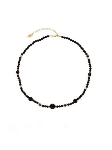 Black Agate Necklace Brass Tiger Eye Irregular Hip Hop Beaded Necklace