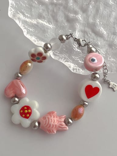 J242 Pink Goldfish Ceramic Bracelet Alloy Porcelain Multi Color Fish Cute Handmade Beaded Bracelet