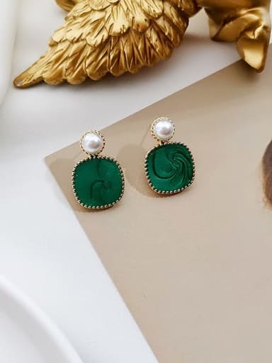 green Copper Imitation Pearl Geometric Minimalist Drop Trend Korean Fashion Earring