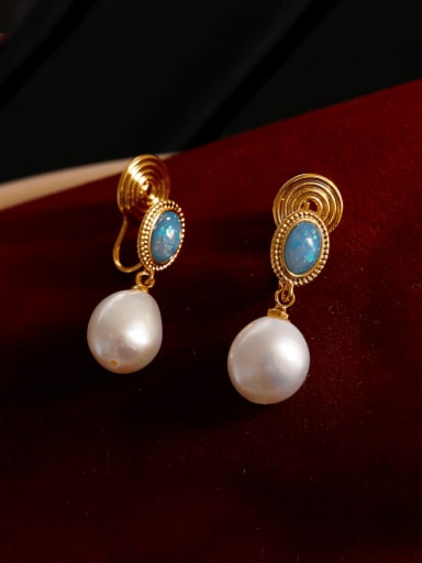 Brass Imitation Pearl Geometric Vintage Clip Earring