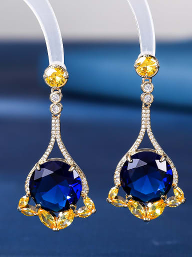 blue Brass Cubic Zirconia Geometric Luxury Drop Earring