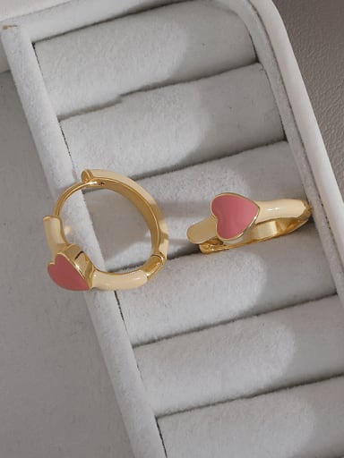 16k gold [pink] Brass Enamel Heart Minimalist Huggie Earring