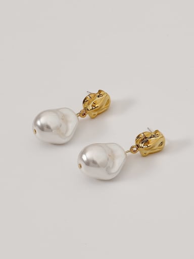 Brass Freshwater Pearl Geometric Minimalist Drop Trend Korean Fashion Earring